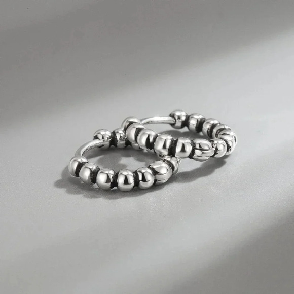 925 Sterling Silver Small Huggie Hoop Earrings Beaded Huggies - Picture 4 of 6